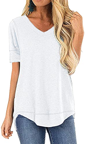 JomeDesign Casual Tops for Women Short Sleeve Tshirt Side Split Ladies Top Loose Fit Tunic White Medium