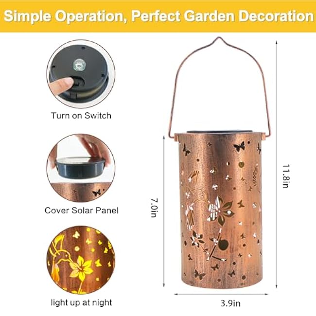 Solar Lanterns Outdoor Waterproof Hummingbirds Birthday Gifts for Women Mom Grandma Garden Decor Metal Hanging LED Decorative Light for Patio Yard Lawn Backyard Front Porch Gardening Gifts