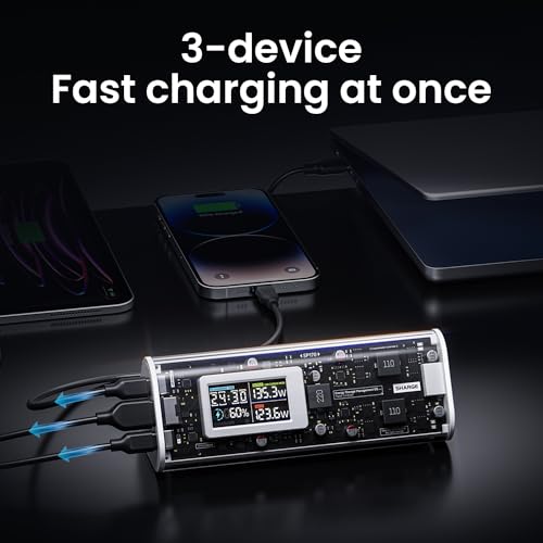Image of SHARGEEK 170 Power Bank, 170W Total 24,000mAh High Capacity Portable Charger with Smart Display, IP66 140W PD3.1 Battery Pack for Laptop iPhone 17 /16 /15 Galaxy S26 / Google Pixel MacBook, Steam Deck
