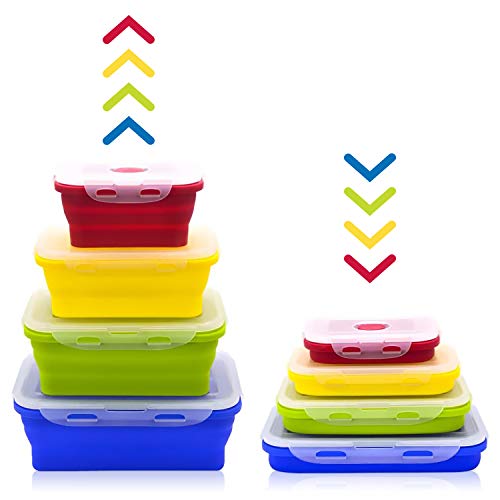 Faltbare Frischhaltedosen, 4 PCS Kitchen Vorratsdosen Set Faltbare Brotbox Silikon Zusammenklappbaren Container, Camping Schüssel Faltbar Set,