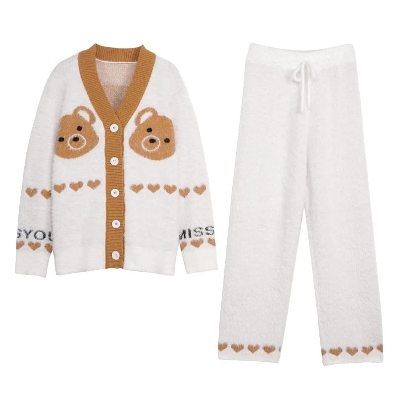 Pyjama en flanelle pour femme avec cardigan épais et chaud pour la maison