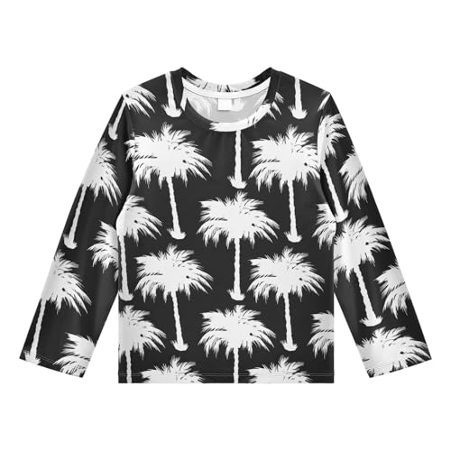 Coconut Palms Black Boy's Rash Guard Swim Shirt Long Sleeve Sun Shirt for Toddler Kid UPF50+