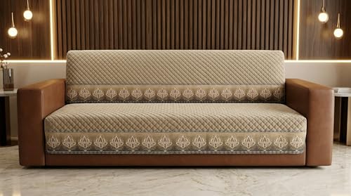Image of Velvet L Shape 2+2 (4 Seater) Sofa Cover Fully Covered | Anti Skid Non Slip | Plain Mud Brown | Washable Furniture Protector