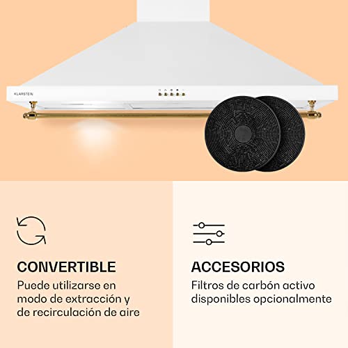 Klarstein-Campana-Extractora-de-Pared-con-Filtros-de-Carbono-610mh-Extractor-Cocina-Acero-Inoxidable-Campanas-Extractoras-de-165W-Recirculacion-90-cm-Panel-de-Control-Luces-LED-Blanco