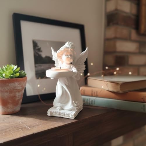 Image of Decorative Angel Figurine with Candle Holder | Elegant Tealight Candle Stand for Home Decor, Living Room & Bedroom | Spiritual Showpiece for Peaceful Ambience & Gifting