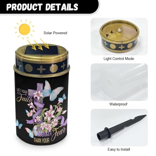 Image of Cross and Lily Flower Light for Prayer Cemetery Solar Lights for Grave Cemetery Decor Candle Lamp Waterproof Solar Power Light Eternal Lights for Graves Cemetery Memorial Gift 2 PCS
