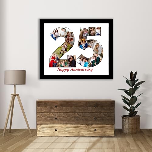 Image of Customized 25th Silver Jubilee Square Shape Wooden Photo Frame Wall Mount Decor Giftpack 12 x 15 inch