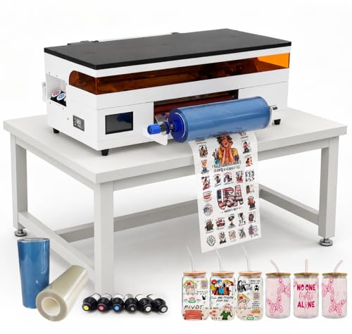 indhnx A3 UV DTF Printer with DX7 Printhead Automatic Laminating & Auto Cleaning Crystal Label Printer Roll-to-Roll Cup Wrap and Sticker Printing Machine for Glass Metal Acrylic Plastic Leather