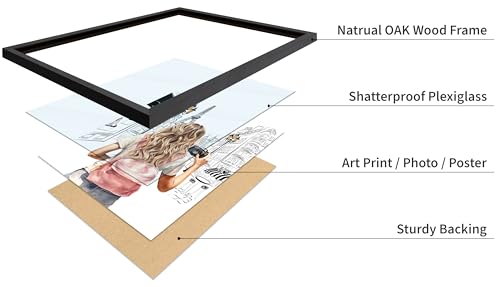 Image of Poster Master Fashion Poster - Lady With A Camera Print - Trendy Art - Paris Art - Modern Art - Gift for Women & Fashionista - Glamour Wall Decor for Bedroom or Girl's Room, 11x14 Black Framed