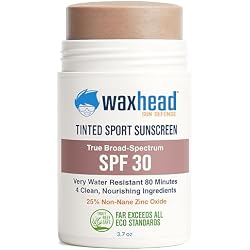 Waxhead Tinted Zinc Oxide Sunscreen Stick SPF 30, 4 Ingredients, 3.7oz, 25% Non-Nano Zinc Oxide, Sweat & Water Performance, Reef-Safe Mineral Face Stick for Kids & Sensitive Skin