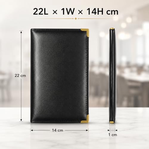 Image of Set of 6 Bill Folders with Golden Corners | Black Leatherette Menu Holder for Restaurants, Hotels & Cafes | Durable Check Presenters /Receipt Holders for Commercial Use