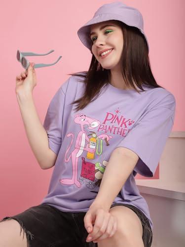 Image of Preneum Women's Cotton Cool Graphic Printed Baggy Fit Drop-Shoulder Sleeves Cotton Oversized T-Shirt