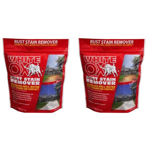 Factory Hardware Store White Ox Well Water Rust Stain Remover Crystals 4 lb Container Removes Rust Stains from Concrete Vinyl Wood Boats & Outdoor Surfaces Makes 8 Gallons 2 Pack