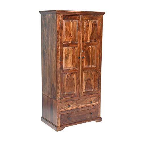 Image of Wakefit Wardrobe | 1 Year Warranty | Solid Wood Almirah, Cupboard for Clothes Storage | 2 Door, 2 Drawers | Chenille - Dark Brown
