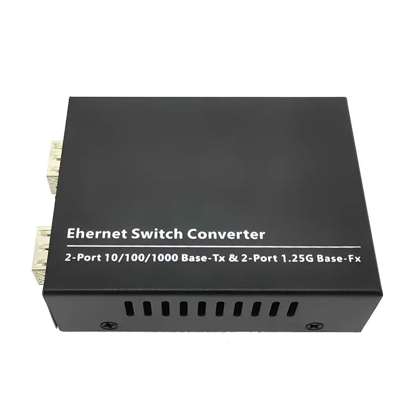 Image of Hanutech SFP to Ethernet Dual Mode Gigabit Media Converter | 10 /100 /1000Mbps | 2 RJ45 Gigabit Ports & 2 SFP Slots | Fiber to Ethernet Network Converter | Industrial Metal Housing | Plug & Play (1 Pc)