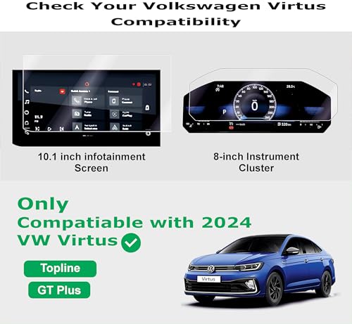 Image of OHAYO 3 Pack Screen Protectors for Volkswagen Virtus 2023 to 2026 | 10 Inch Infotainment Display + 8 Inch Instrument Cluster + AC Control Panel Protective Film | Precise Fit for Topline, GT, GT Plus, GT Edge Variants | 9H Hardness, Military Strength, Scratch Resistant, HD Clear, High Touch Sensitivity | Not Tempered, Not Glass