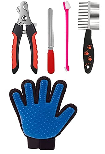 Pet Guard Grooming Double Side Combo,Nail Cutter, Tooth Brush for Dog, Puppy, Cat and Kitten - Combo of 4