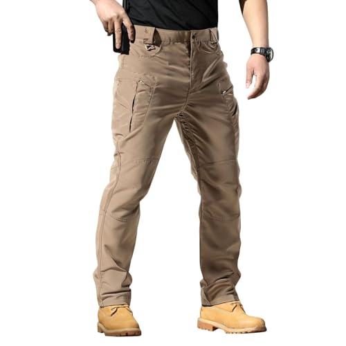 Pantalones de trabajo para hombre, pantalones tácticos, elásticos, multibolsillos, cintura semielástica, para senderismo, casual, al aire libre, camping, militar, tácticos, ligeros, pantalones cargo