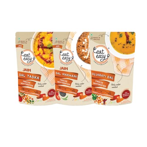 Image of Eat Easy Ready To Eat Jain Dal Combo of 3- Dal Makhani, Dal Tadka, Gujarati Dal | Just Add Water and Cook | Delicious Instant Food | High Protein & Fiber, Freeze Dehydrated Healthy Instant Travel, Camping, Trekking, Hostel Food