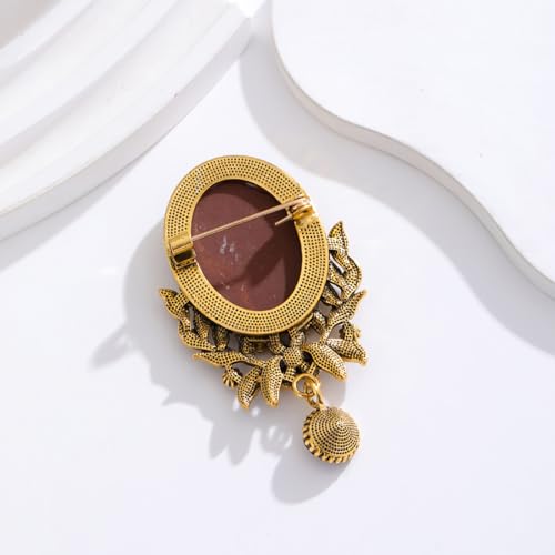 Image of Kokoma Dangling Crystal Lady Portrait Brooch Pin for Women Girls Vintage Victorian Cameo Corsage Lapel Pins Collar Scarf Badge Pins Dress Accessories Jewelry Gifts