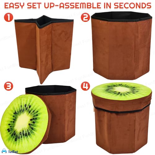 Image of FunBlast Multi-Functional Folding Storage Ottoman Box Organizer Cum Stool with Seat Cushion, Storage Boxes for Toys for Kids (Kiwi)