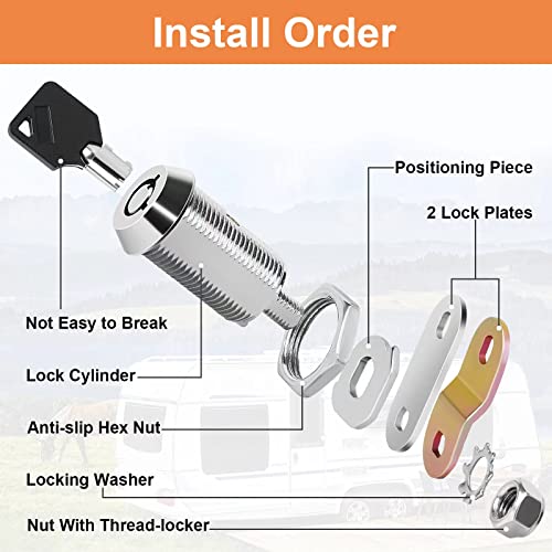 Image of Cam Lock RV Storage Locks Black RV Compartment Keyed Alike,1 inch Cylinder Fits on 3 /4 inch Max Door Thickness, Trailer Replacement Set with Keys, Chrome Finish (8, 1 Inch)