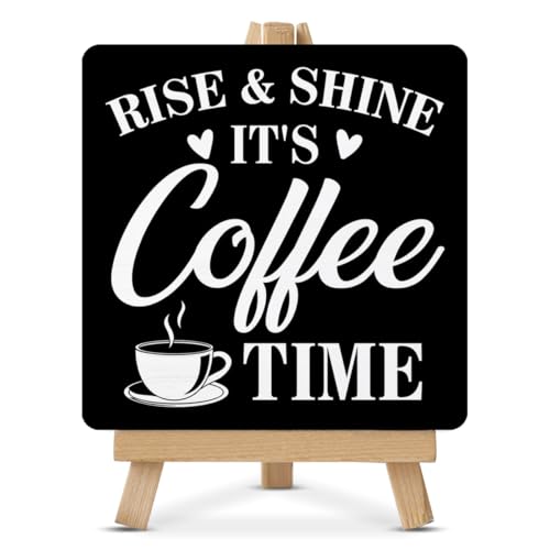 Coffee Signs for Coffee Bar, Rise and Shine It's Coffee Time Wood Sign with Easel Home Kitchen Coffee Bar Coffee Shop Shelf Table Desk Decorations