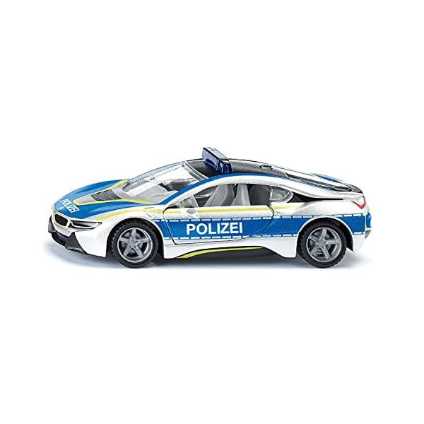 siku 2303, BMW i8 Polizeiauto, Metall/Kunststoff, 1:50, Blau/Silber, Flügeltüren zum Öffnen, Wechselbare Räder, Gummierte Reifen