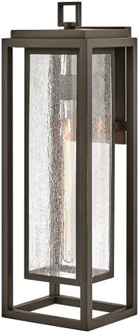 Hinkley Republic Large Wall Mount Outdoor Lantern, Composite, Clear Seedy Glass Panes, Anti-Fading Finish, Adjustable Mounting Hardware, Oil Rubbed Bronze Finish