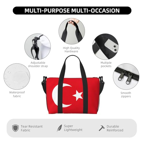 Flag Of Turkey Travel Duffel Bag Carry On Tote Bags For Men,Weekender Overnight Bag,Sports Tote Gym Bag3