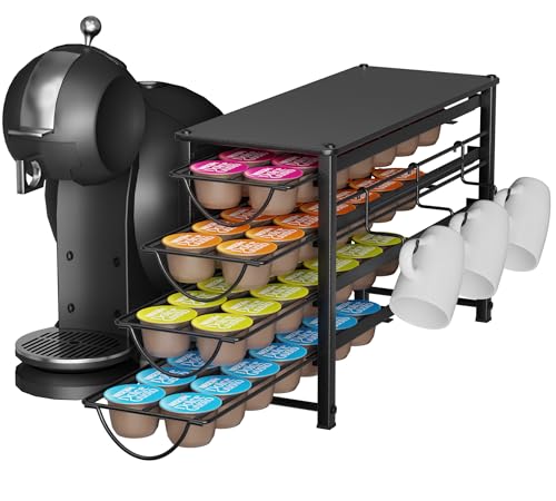 Kapselhalter für Dolce Gusto 56 Kaffeekapseln Aufbewahrung 4 Leise Metall Kapselschublade mit Anti-Rutsch-Füße Geeignet für Kürche und Büro