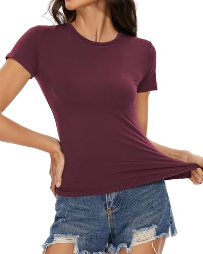 Image of Womens Basic Tees Summer Short Sleeve Shirts Slim Fit Tight T Shirt Going Out Tops Trendy 2026