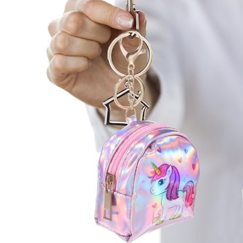 GALPADA 2pcs Cute Unicorn Coin Purse, Mini Backpack Keychain, Mini Wallets Coin Pouch Change Purse4