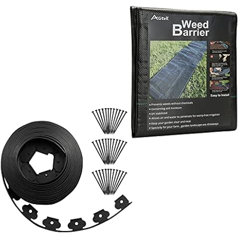 AGTEK 40FT Plastic Landscape Edging Kit (2in.H) with 36 Spikes Bundle 2pack 3.8oz 4x8 FT Landscape Fabric Cover