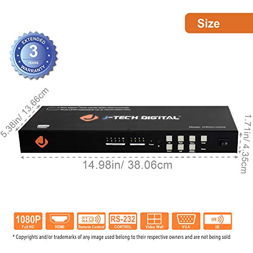 J-Tech Digital Video Wall Controller 3X3 2X2 1X4 3X1 Multi-Channel Inputs Hdmi Vga Av Usb For Lcd Led Video Wall Display With Cascading Function Control4 Driver Available [Jtech-Vw02] #TOP1