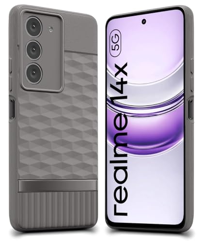 Image of WOW IMAGINE Back Cover for Realme 14x 5G | Realme Narzo 80x | P3x with Hexa Cube Design | Ultra Slim Soft Case | Velvet Fabric | Matte Silicone Flexible Mobile Case | Camera Protection - Grey