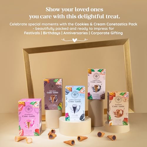 Image of Cacao Springs Cookies and Cream Conetastic Gift Box, Premium Choco & Nut Delicacy Treats, Mini Wafer Cones, Luxury Chocolate Gift Hamper for Christmas Gifts, 2 Boxes, 140gm