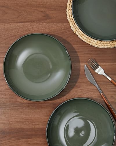 Image of 8.75'' Ceramic Pasta Bowls Set of 4, Salad Bowls Pasta Serving Bowls | 32Oz Versatile Serving Bowls for Pasta, Salad, Fruit & Noodles, Soup Bowls Sets, Stoneware Pasta Plates, Blackish Green