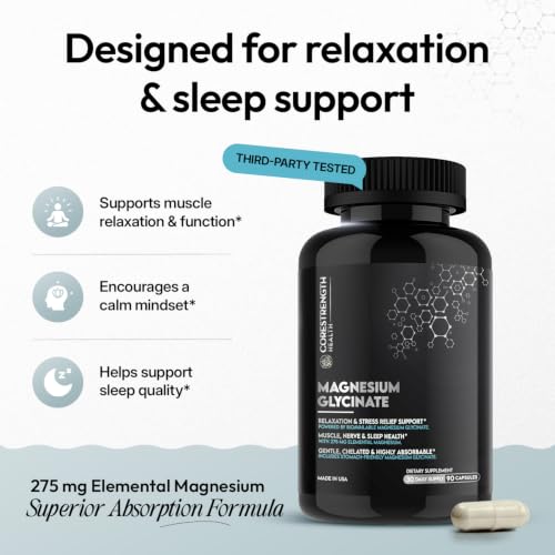 Image of Chelated Magnesium Glycinate Capsules, Magnesium Supplement - 90 Count | Supports calm Sleep, & Muscle Relaxation*, Higher Absorption, Vegan, Non-GMO, Made in USA, Third-Party Tested