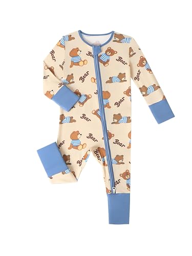 Image of Unisex Baby Bamboo Viscose Long Sleeve Romper, Cute Prints Zipper Footless Jumpsuit, Toddler One-Piece Outfits