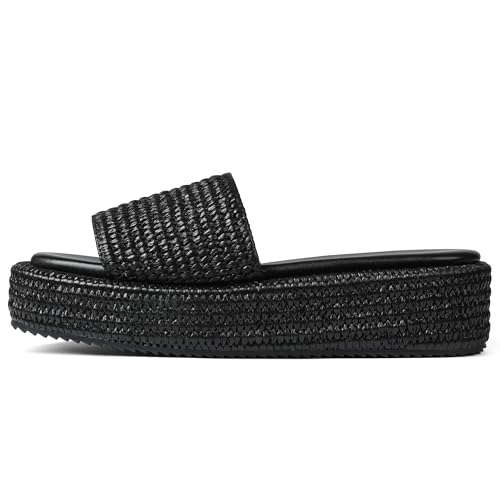 Image of EQAUDES Platform Sandals Women Slip on Espadrille Wedges Slides Bohemia Sandals Flatform Open Toe Beach Sandals