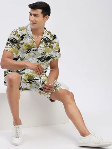 Image of Amazon Brand - Anarva Mens Camouflage Printed Co-ord Set | Half Sleeve Shirt and Shorts Set | Casual Summer Outfit for Beach, Travel, Vacation -