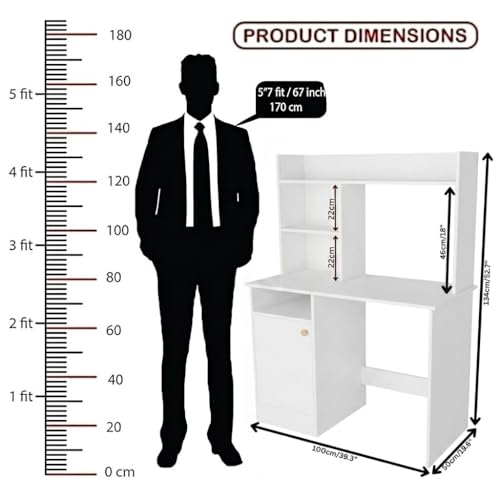 Image of SPYDER CRAFT Modern Indus Engineered Wood Study Table with Storage Shelf | Clean Minimalist Computer Desk for Home, Office, & Bedroom | Durable & Easy to Clean - (White) (Assembly DIY)