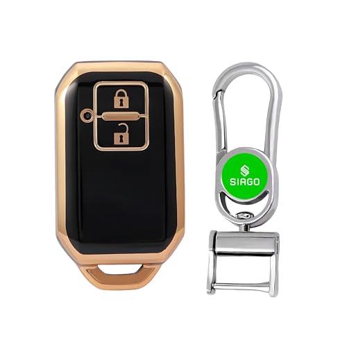 Image of SIAGO SIA345 TPU Key Cover and Metal Keychain Compatible for Suzuki, Baleno, XL6, Swift, Ertiga, 2 Button Smart Key Cover (Black Pack of 1)