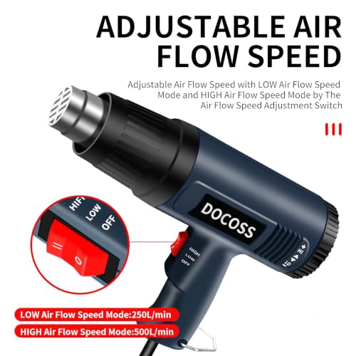 Image of DOCOSS Heat Gun Machine 2000W with Digital LCD Display, Hot Air Gun Machine 60C-600C With Temperature Control, Heat Gun for Shrink Wrapping & Packing, Heat Blower Gun with Copper Motor