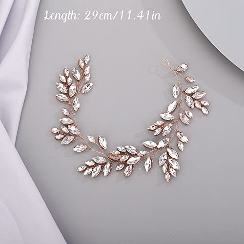 Chargances Bridal Crystal Hair Vine Wedding Rose Gold Rhinestone Headband Fashion Bride Hair Vine Wedding Prom Flower Girl Hair Accessories for Women and Girls (Rose Gold) - Image 4