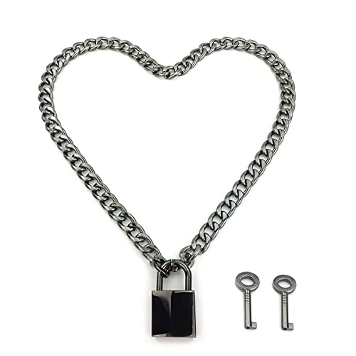 Succuba Padlock Necklace Chain Collar Choker with Two Keys and Box for Women and Men3
