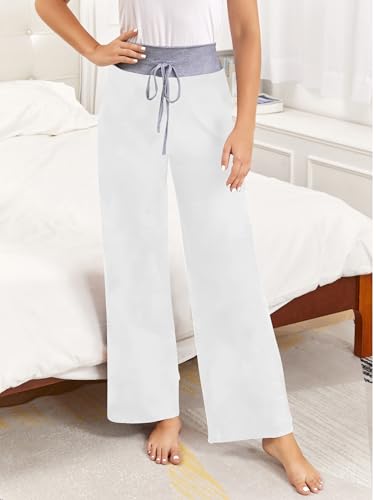 Image of iChunhua Women's Comfy Stretch Floral Print Drawstring Palazzo Wide Leg Lounge Pant