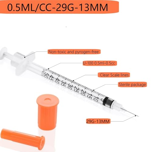 Image of 1 /2ml 29G 1 /2 Inch Measuring Syringes Lab Supplies, Individually Sealed Wrapped - Pack of 50
