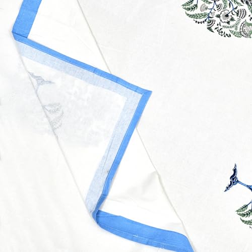 Image of BLOCKS OF INDIA Hand Block /Batik Print Rectangular Table Cloth for 6 Seater Dining Table (60 Inch X 90 Inch)(Blue Tree of Life)